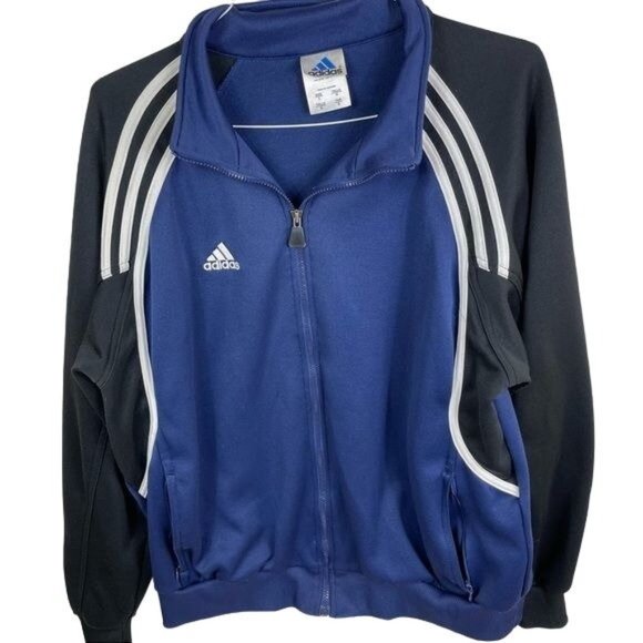 Adidas Black/Blue Color Block Full Zip Track Jacket Size Large - Picture 1 of 5